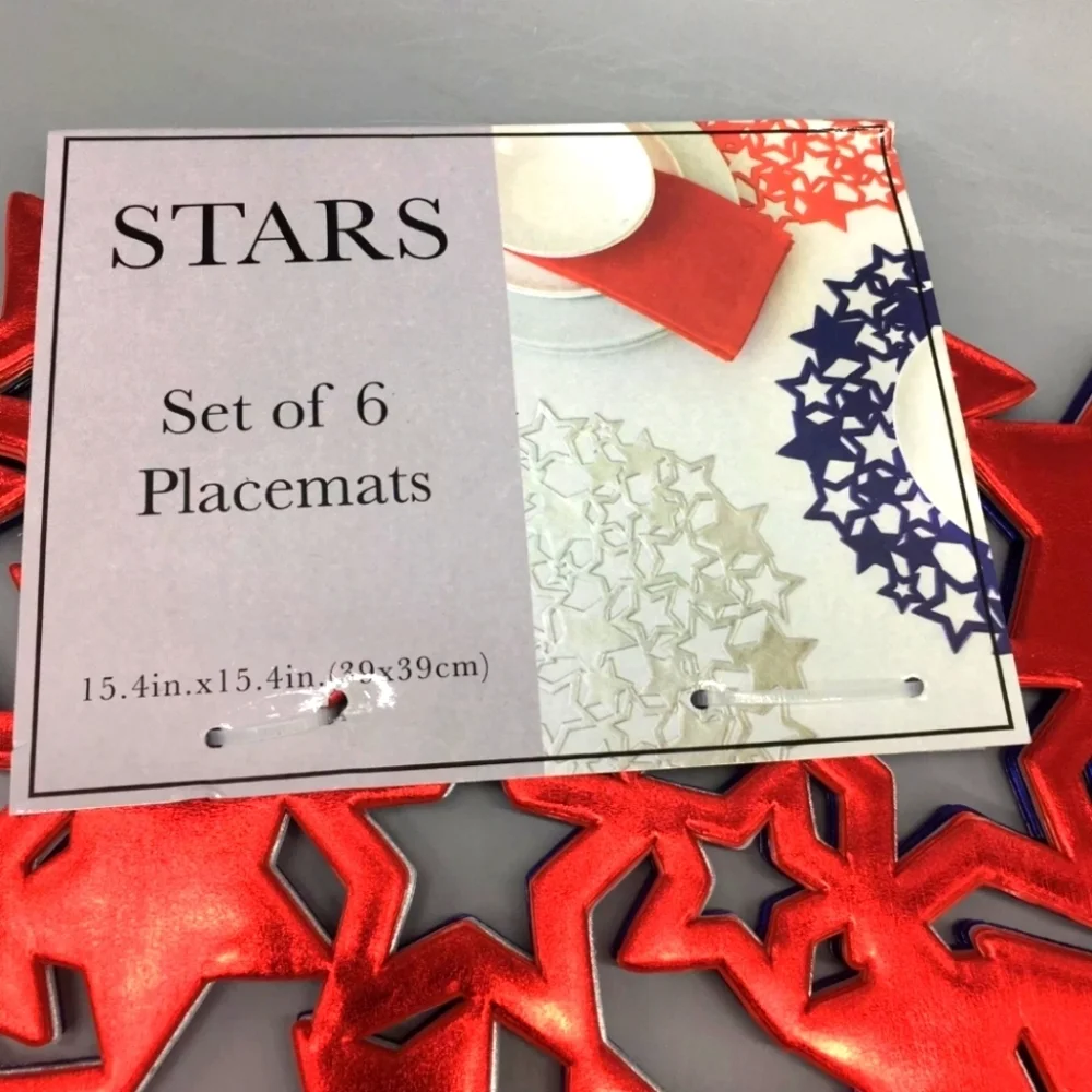 6pc 4th of July Cut Out Stars Vinyl Placemat Set Patriotic Indoor Outdoor Decor